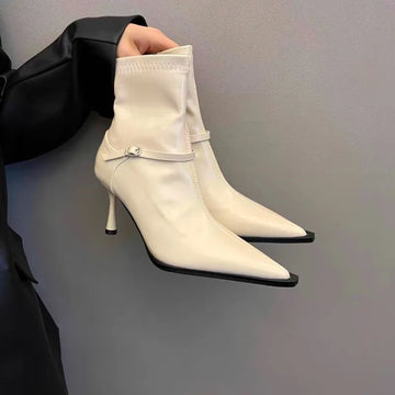 Xajzpa New Style Luxury Women's Fashion Short Plush Women Ankle Boots Pointed Toe Ladies Elegant Pumps Shoes Thin High Heel Short Boots